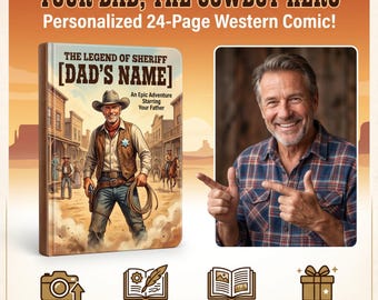 Personalized 24-Page Cowboy Comic Book for Dad | Custom Western Story | Sheriff & Lone Wolf Themes