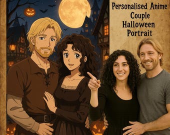 Personalized Halloween Anime Portrait - Custom Digital Printable in Medieval Town from Photo