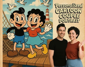 Personalized Cartoon Couple,Portrait Vintage Couple Art