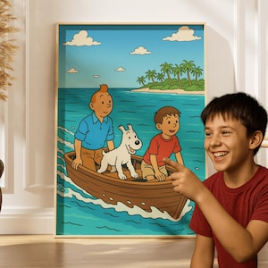 Personalized Tintin Digital Print,Custom Tintin & Friends Kids Wall Art,Kids Room Personalized Art