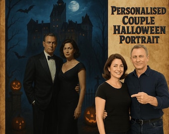 Personalized Halloween Couple Portrait,Custom Halloween Lover Art