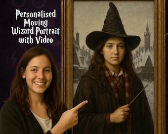 Personalized Moving Wizard Portrait with Video - Custom Wizard Video from Photo with Backgrounds, Costumes in Magical Style