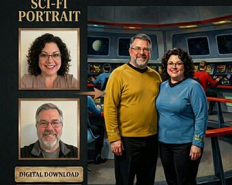 Custom Starship Couple Portrait | Personalized Interstellar Space Fleet Gift