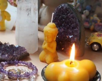 Set of 2 Organic Beeswax Buddha Candle: Handpoured Altar Decor, Honey Scented