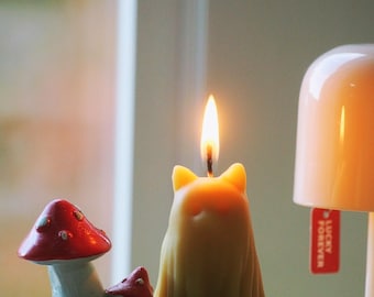 Set of 2 Ghost Cat Candle – Handmade Beeswax Halloween Candle | Cute Spooky Decor, Witchy Gift, Ghost Kitty Candle, Cozy Autumn Aesthetic