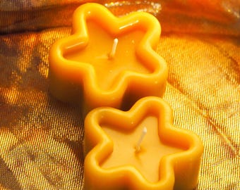 Set of 2 Organic Beeswax Star & Cake Candles - Honey Scented, Altar Candles