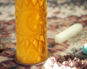 Moon & Stars Organic Beeswax Altar Candle: Ritual, Meditation, Spiritual Decor