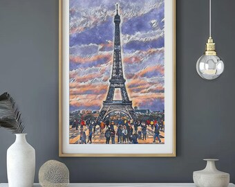 Wieża Eiffla – wydruk w stylu akwareli: Fotografia paryska, francuska sztuka ścienna, sztuka giclée, bez ramy