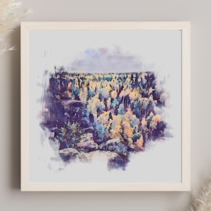 Soft Autumn Forest Overlook Print | Grand Marais Minnesota Wall Art | Subtle Watercolor-Style Lake Superior Decor | MAILED PHYSICAL PRINT