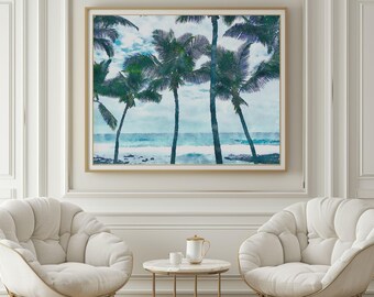 Hawaii Palm Tree Watercolor-Style Print: Tropical Coastal Wall Art, Giclée Art, Unframed