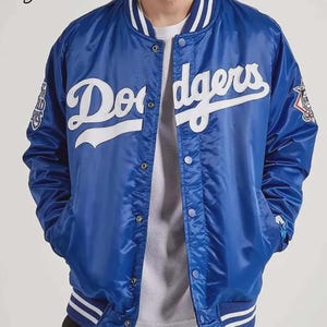 Los Angeles Dodgers Blaue Satinjacke | Herren Varsity Bomber | Retro Baseball Style Oberbekleidung | LA Team Fan Geschenk