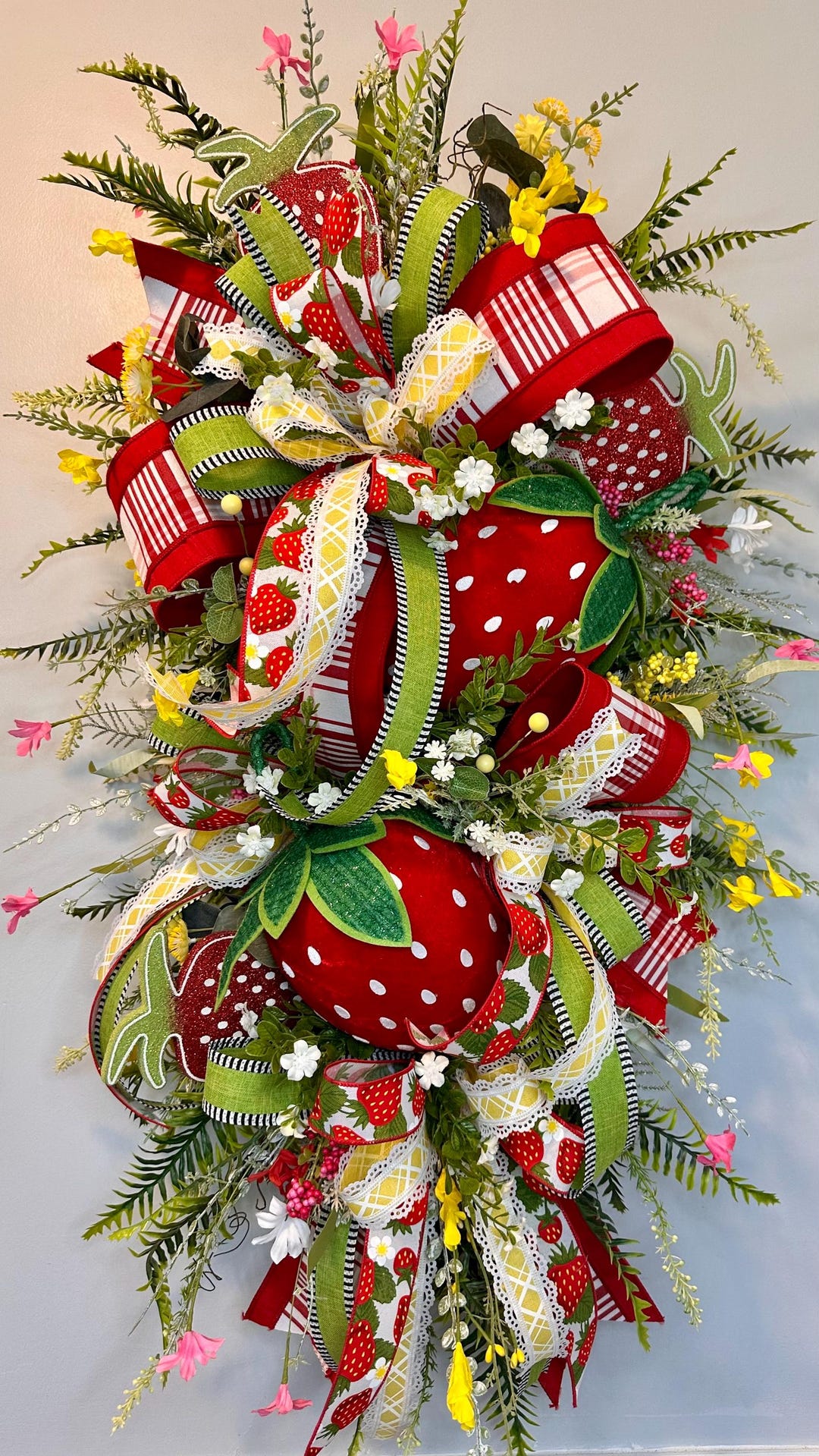 Oversized Strawberry Swag Wreath, 41 Inch Designer Summer Door Decor ...