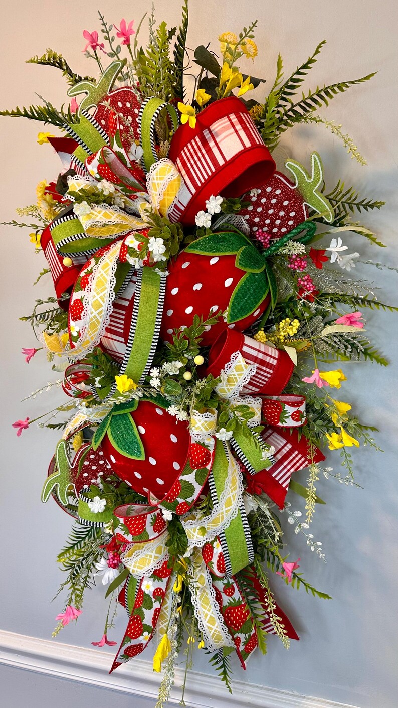 Oversized Strawberry Swag Wreath, 41 Inch Designer Summer Door Decor ...