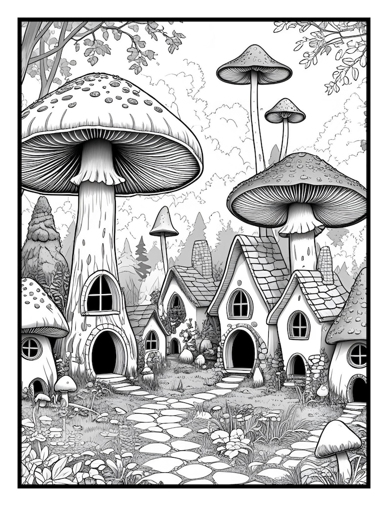 Whimsical Mushroom Coloring Book for Kids – 50 Printable Pages of Cute ...