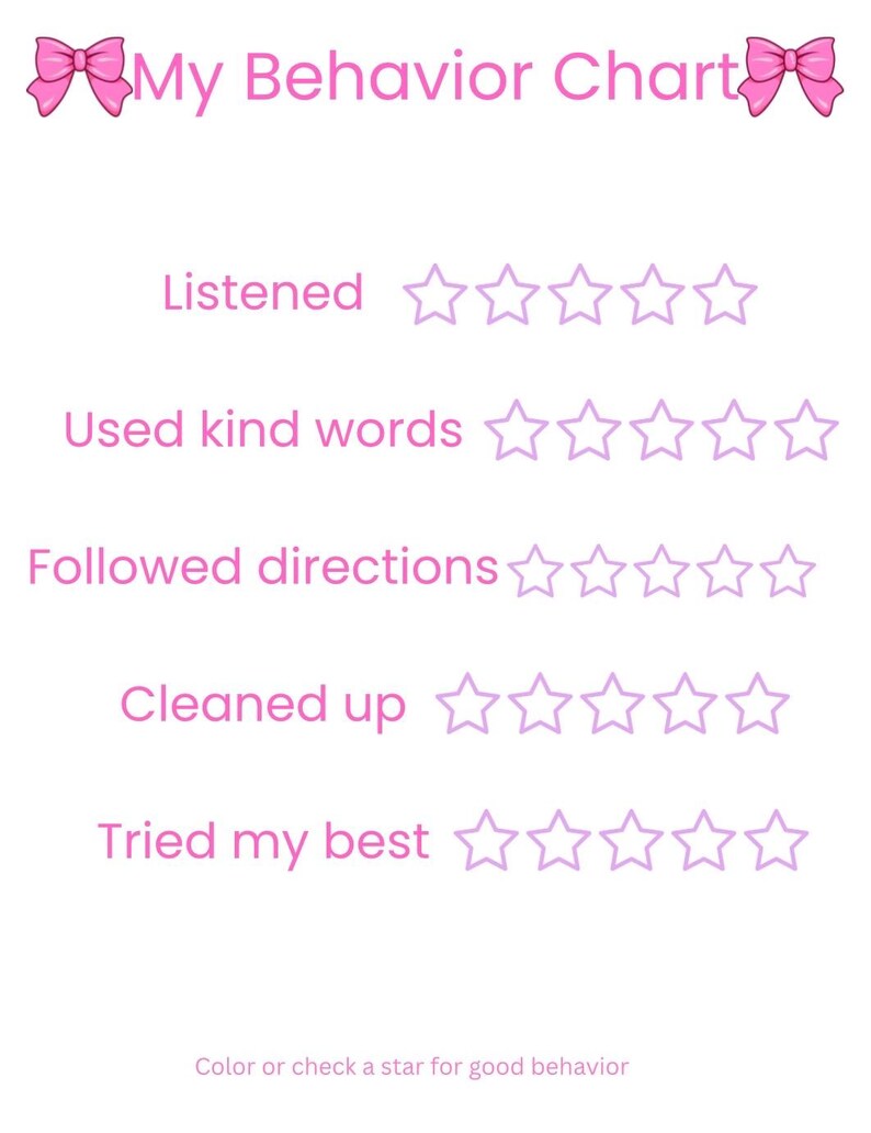 Pink Behavior Tracker Kids Behavior Chart Printable | Pink Bow Reward Chart - Etsy