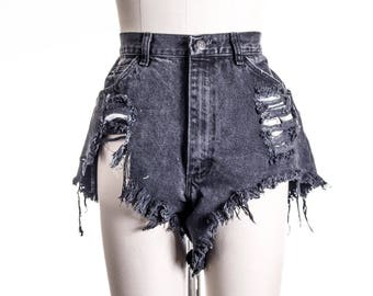 All SIZES BLACK Totally Trashed   High Waist Shorts