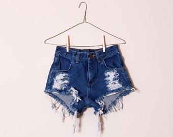 All Sizes Destroyed Ripped Distress  Daisy Dukes Custom Made High Waist Shorts