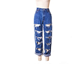 NEW STYLE  Dark Wash Destroyed Slits Boyfriend Jeans All SIZES