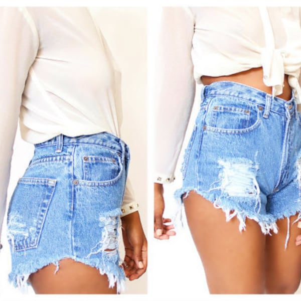 All Sizes Destroyed Dirty Ripped Distress  High Waist Shorts