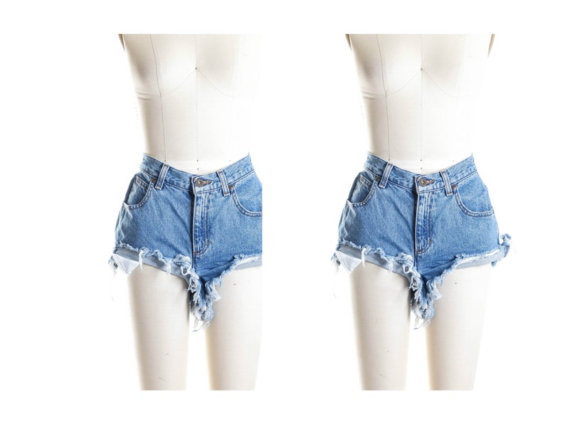 ALL SIZES Dark Wash Cut Off Plain Frayed Vintage High Waisted Shorts Plus sizes image 4