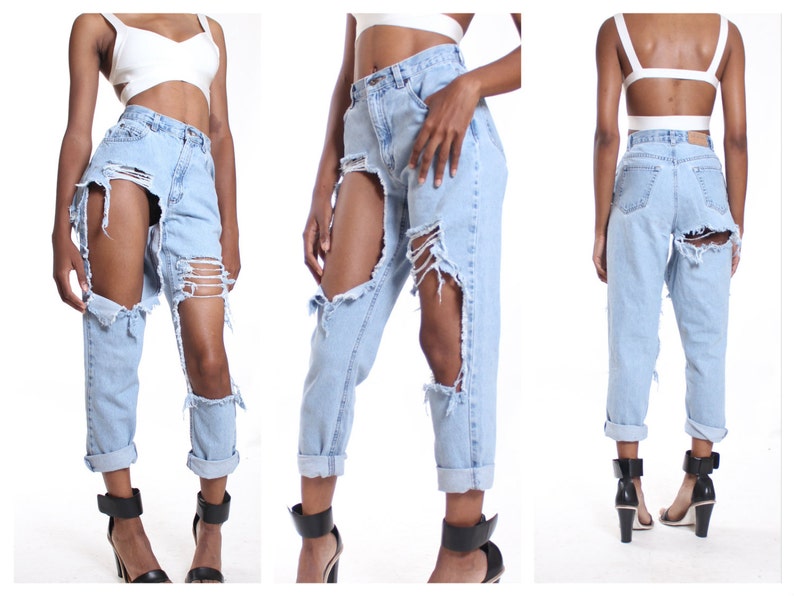 All SIZES Destroyed High Waist Jeans image 2