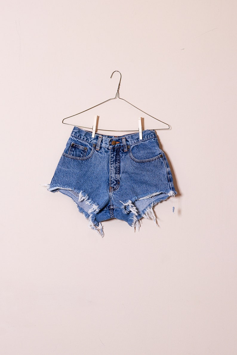 ALL SIZES Dark Wash Cut Off Plain Frayed Vintage High Waisted Shorts Plus sizes image 2