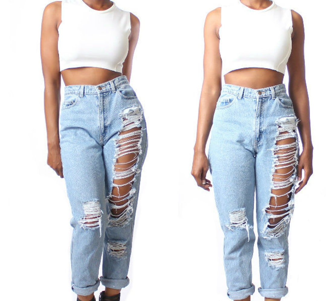 All SIZES High Waist Destroyed Boyfriend Jeans Plus Sizes - Etsy