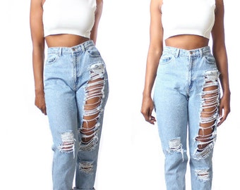 All SIZES  High Waist Destroyed Boyfriend Jeans Plus Sizes