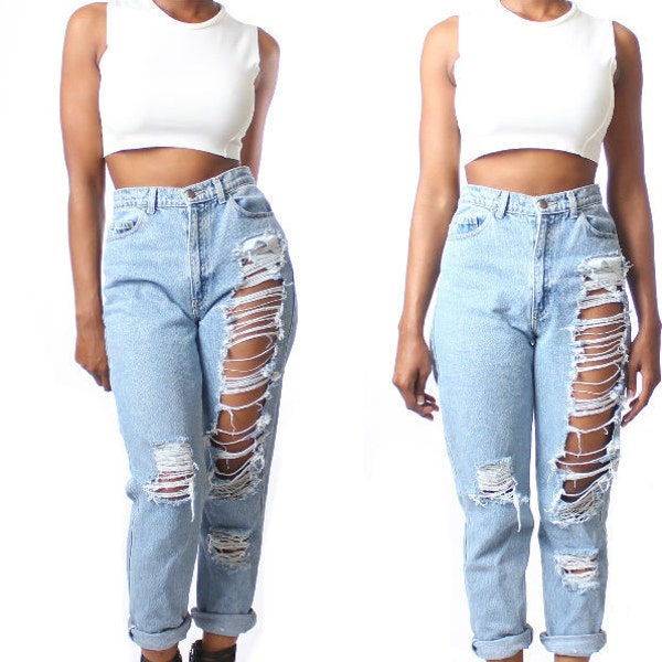 All SIZES  High Waist Destroyed Boyfriend Jeans Plus Sizes