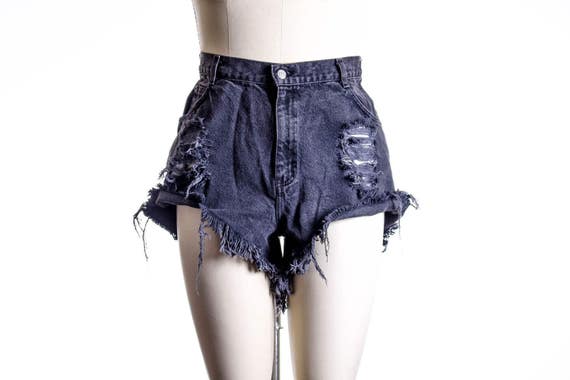 black distressed high waisted shorts