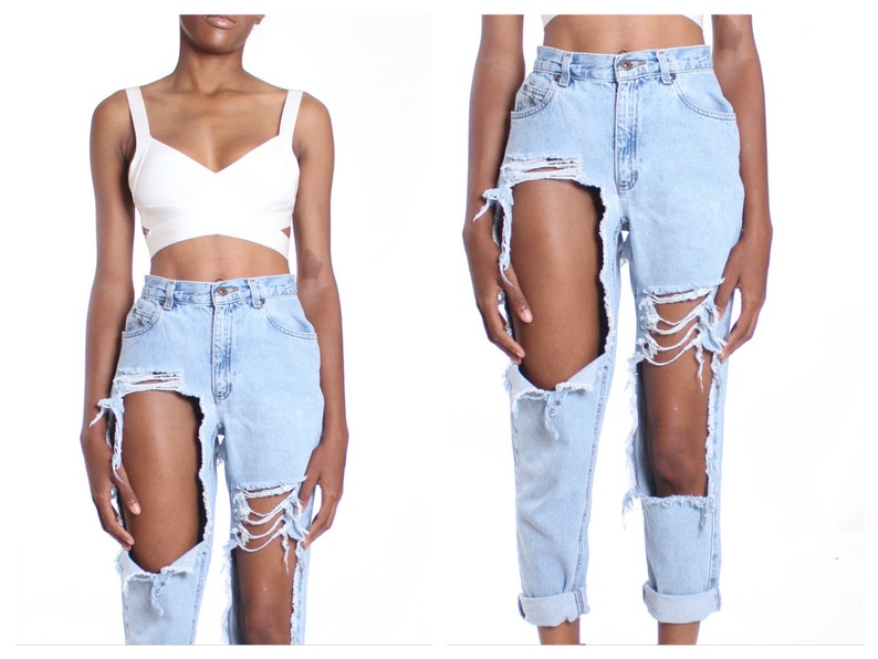 All SIZES Destroyed High Waist Jeans image 1