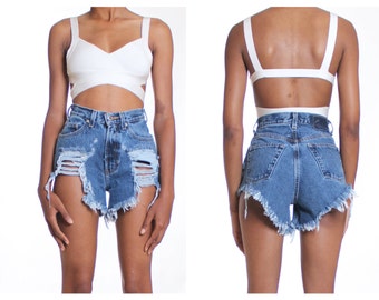 All Sizes Destroyed Ripped Distress  High Waist Shorts Plus Sizes