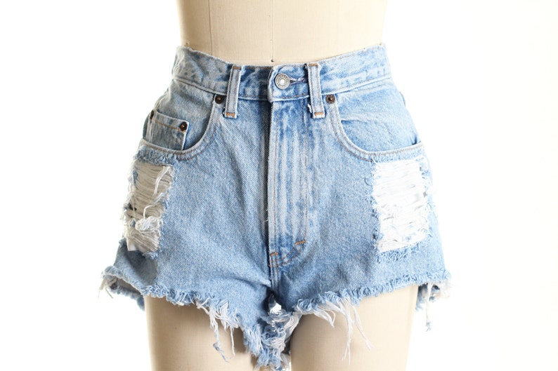 Custom Made Destroyed Dirty Ripped Distress Daisy Dukes High Waist Shorts S M L