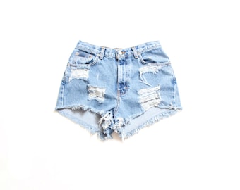 Destroyed Ripped Trashy Distress  Daisy Dukes Custom Made High Waist Shorts Plus sizes