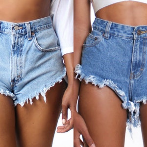 All SIZES Plain Vintage Cut Off Frayed High Waist Shorts