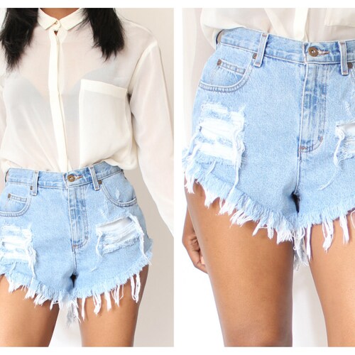 All Sizes Destroyed Dirty Ripped Distress High Waist Shorts - Etsy