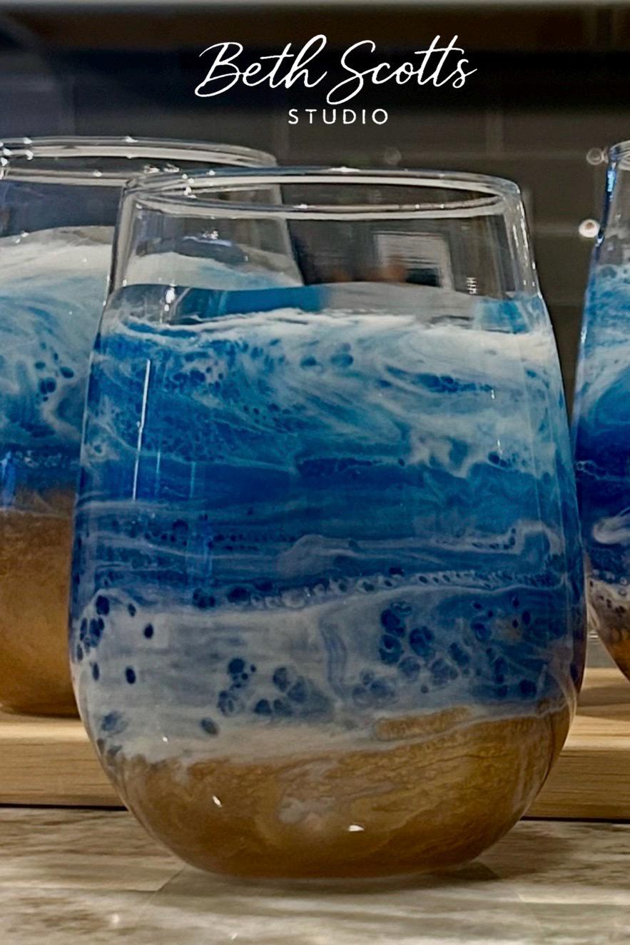 Hand-painted Ocean Wave Wine Glass: Coastal Resin Art - Etsy