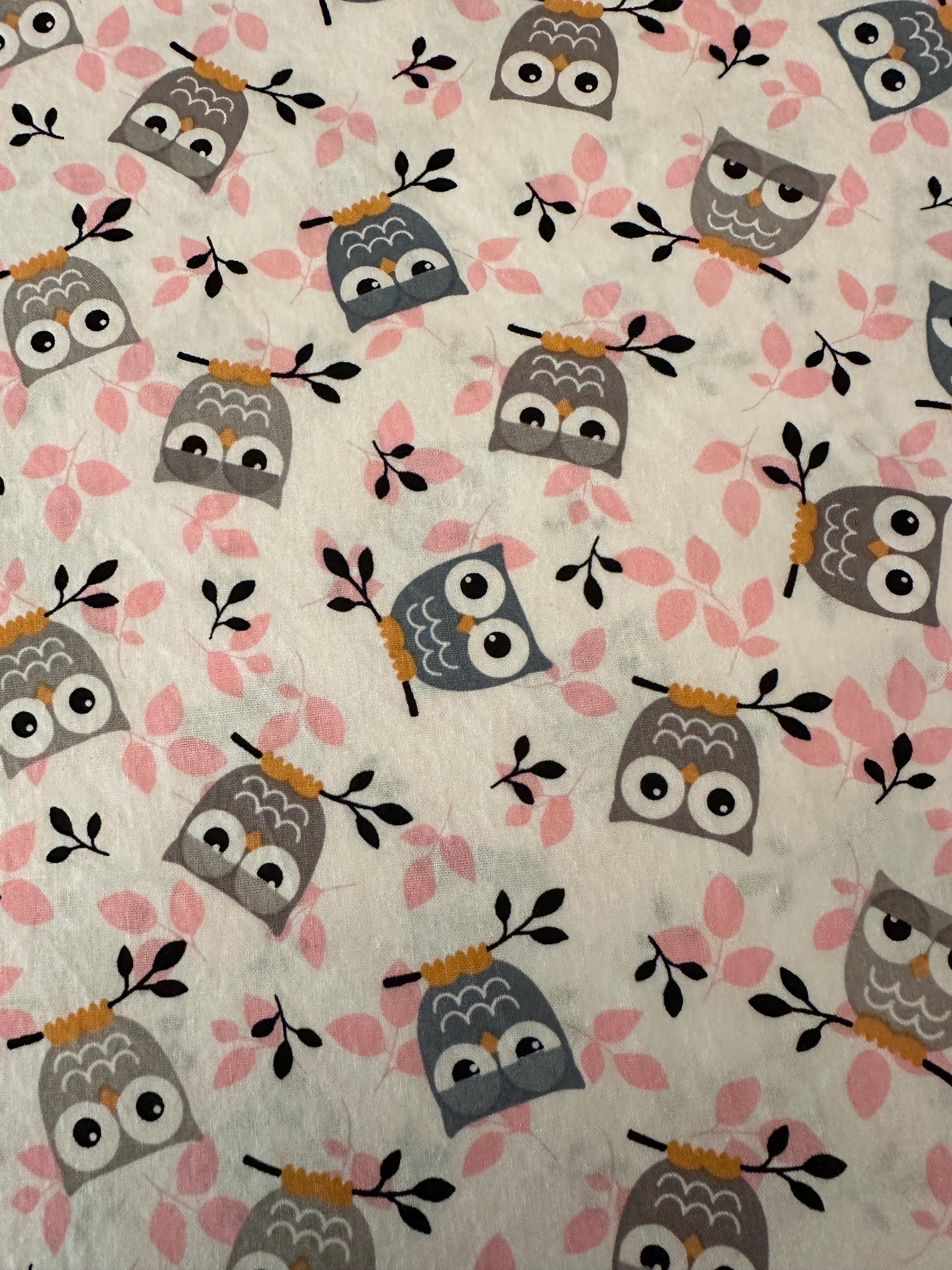 Grey owls on white background by Richlin Fabric