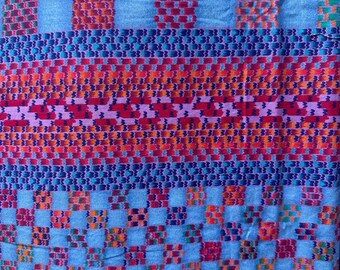 Colorful squares on blue background print fabric