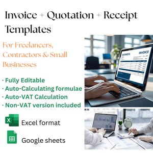 Invoice Template Excel | Receipt & Quotation Templates | Editable Spreadsheet for Small Business | Instant Download