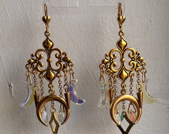 Celestial golden moon chandelier earrings