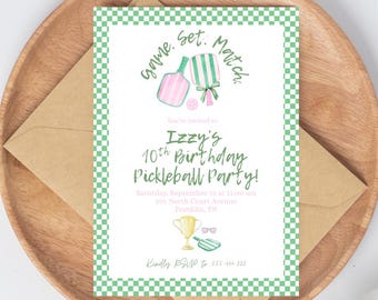 Custom Pickleball Birthday Party Invitation - Pink and Green