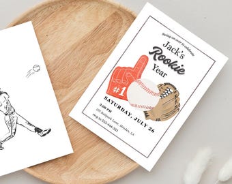 Rookie Year First Birthday Baseball Invitation