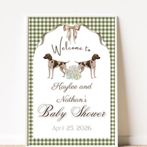 Babyparty Willkommensschild - Jagdhunde mit grünem Vichykaro - Individueller digitaler Download