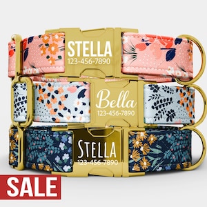 Personalized Floral Dog Collar with Leash: USA Handmade, Adjustable Metal Buckle