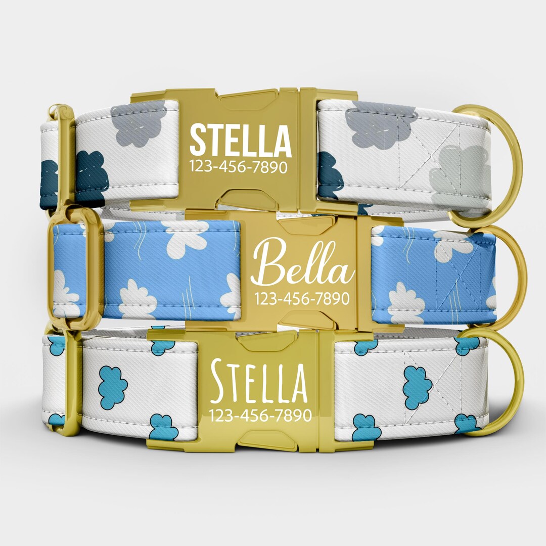 Personalized Blue Cloud Pattern Dog Collar- Handmade With Matching ...