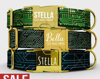Personalized Circuit Board Dog Collar with Leash: Tech Style, Adjustable Metal Buckle