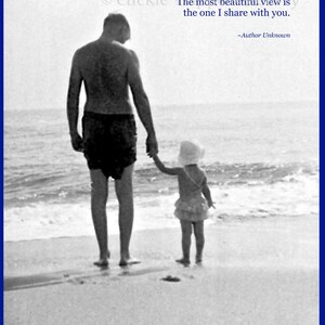 Beautiful View Vintage Black & White Photograph Blank Greeting Card with Envelope - Father Daughter - Ocean-Beach - Sentimental