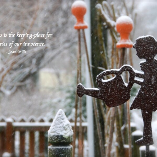 Watering Can Girl in the Snow CHRISTMAS/Holiday Card - From Original Photograph - Snow Scene -Garden - Charming