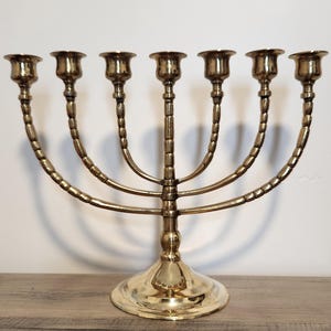Vintage Seven Branch Brass Menorah Candle Holder - Temple Inspired Design